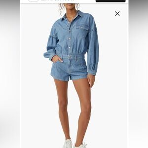 Free People NEW Zodiac Long Sleeve Cotton Chambray Romper Free People